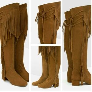 ZARA 100% PREMIUM LEATHER OVER THE KNEE FRINGE BOOT BRAND NEW WITH TAGS